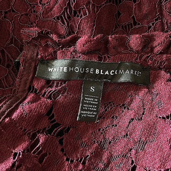 White House Black Market Wine Lace Velvet Short Sleeve Shirt Blouse Top **Sz S** - Picture 4 of 4